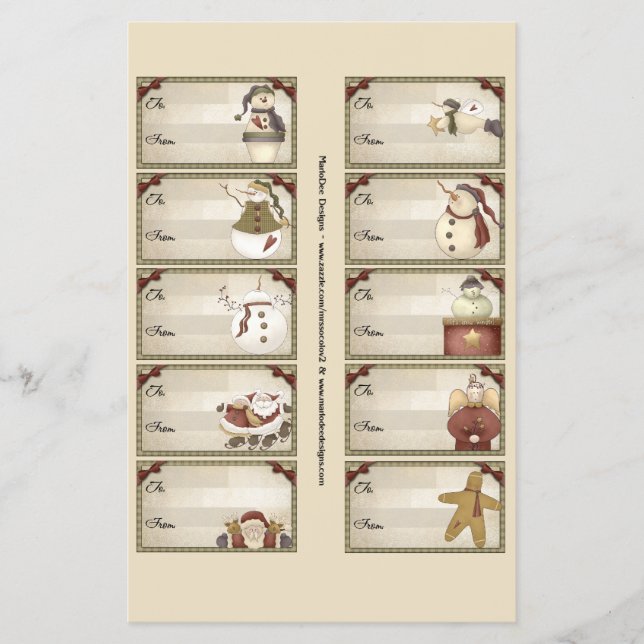 Jul- och vinterpresenttags på ett ark flygblad (Framsidan)