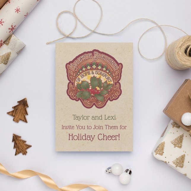 Jul- och Yule Blessings-inbjudan till Helgdag Inbjudningar (Christmas and Yule Party Invitation. Set a cozy, warm, and inviting mood for your holiday gathering.)