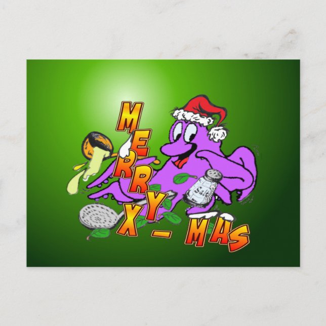 Jul Octopus Cook Merry X Mas Postcard Vykort (Framsida)