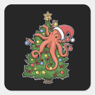 Jul Octopus Kraken Squid Gift Julgran Fyrkantigt Klistermärke