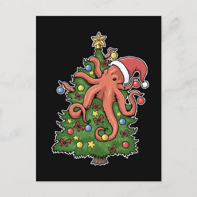 Jul Octopus Kraken Squid Gift Julgran Vykort (Framsida)