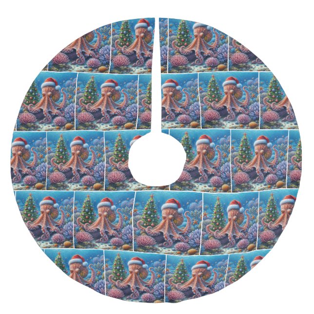 Jul Octopus Wearing a Santa Hat Julgransmatta Borstad Polyester (Framsidan)