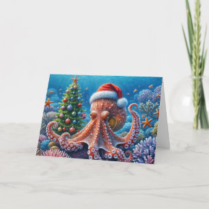 Jul Octopus Wearing a Santa Hat Kort