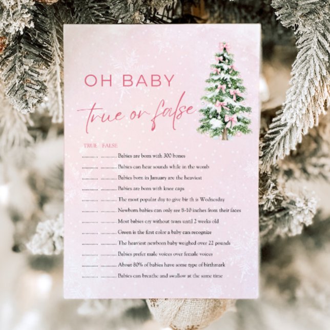 Jul Oh Baby True eller False Baby Shower Game Inbjudningar (Pink Bows Christmas Oh Baby True or False Baby Shower Game)