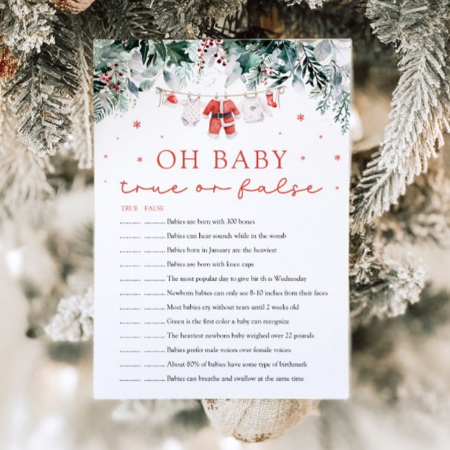 Jul Oh Baby True eller False Baby Shower Game Inbjudningar (Watercolor Cute Santa Christmas Oh Baby True or False Baby Shower Game )