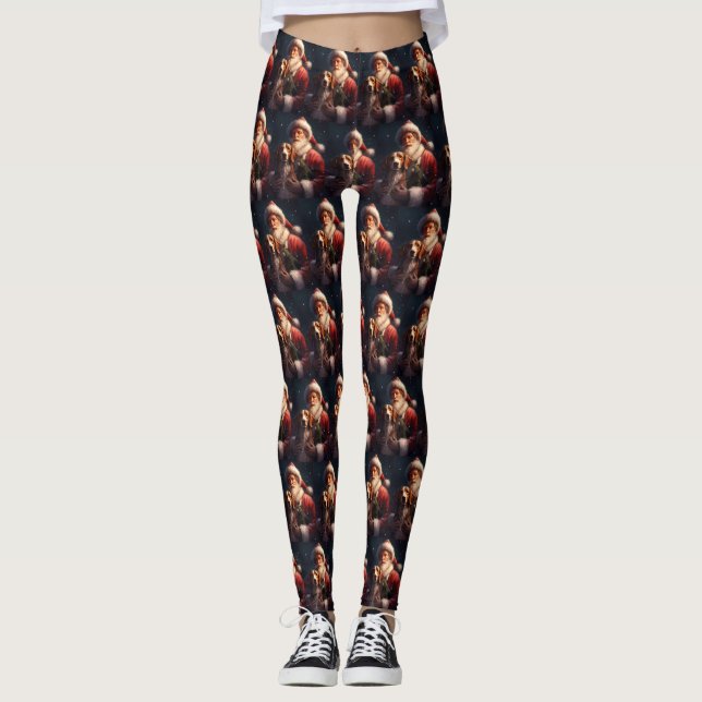 Jul om amerikansk engelska Foxhound Jultomten Leggings (Framsida)