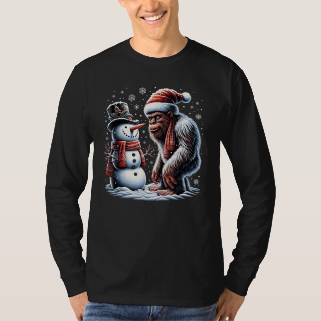 Jul om Bigfoot Santa Snögubbe Julafton T Shirt (Framsida)