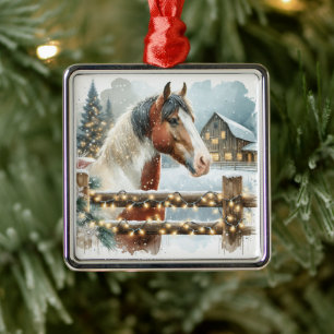 Jul om Brown och White Horse Land Julgransprydnad Metall