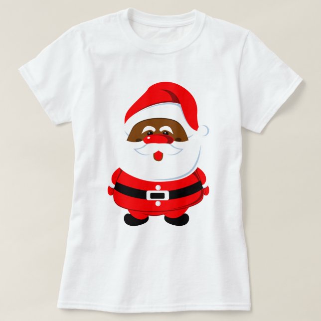 Jul om Cute African-American Black Jultomten T Shirt (Design framsida)