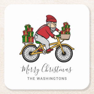 Jul om Cute Cyclist Underlägg Papper Kvadrat