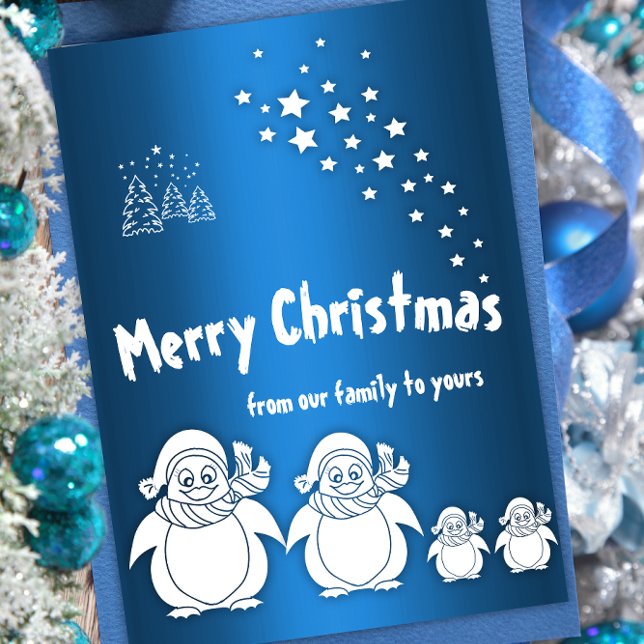 Jul om Cute Penguin-familjen Helgkort (Skapare uppladdad)