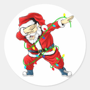 Jul om Cute Santa Dabbing Ljus Runt Klistermärke