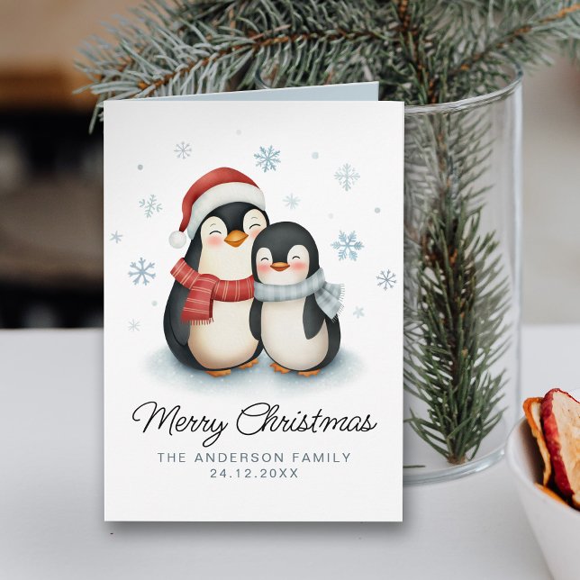 Jul om Cute Winter Penguin-familjen Kort (Skapare uppladdad)