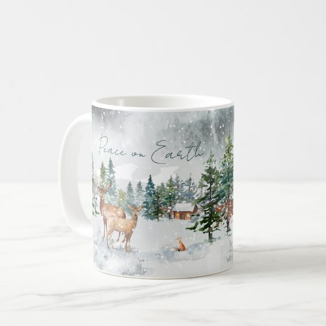 Jul om fred på jorden - Snowy Forest Animals Kaffemugg (Framsida vänster)