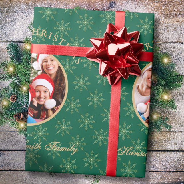 Jul om Grönten Guld Snöflingor Presentpapper (Skapare uppladdad)