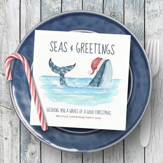 Jul om havsfärg i Whale Santa Sea Nautical Waterco Pappersservett (Skapare uppladdad)