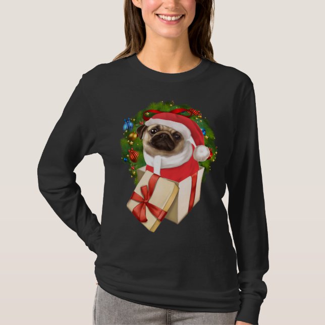 Jul om jultomten Cute Pug Älskare T Shirt (Framsida)
