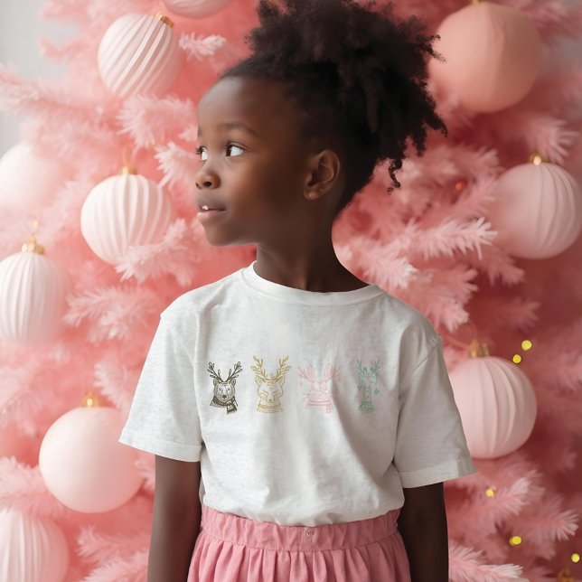 Jul om modern Etched Stil Woodland Animals T Shirt (Modern Etched Style Woodland Animals Christmas Tri-Blend Shirt)