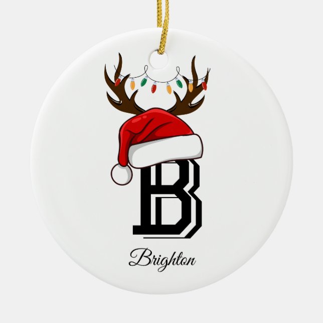 Jul om Monogrammet Family Namn Jultomten Julgransprydnad Keramik (Framsidan)