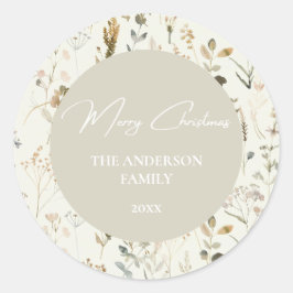 Jul om Rustic Botanical Wildblomma Runt Klistermärke
