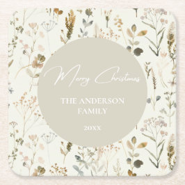 Jul om Rustic Botanical Wildblomma Underlägg Papper Kvadrat