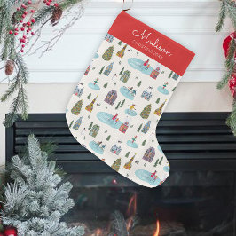 Jul om skal av skisscen i Cute Winter House Stor Julstrumpa