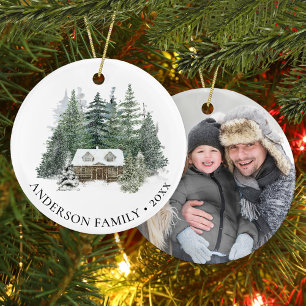 Jul om skogshuggen i Family Photo Rustic Gräs Julgransprydnad Keramik