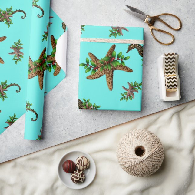 Jul om Starfish Sea Horses Mönster Presentpapper (Hantverk)