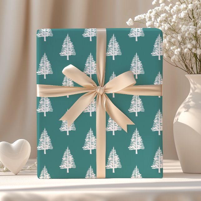 Jul om Teal och White Gräs Träd Presentpapper (Skapare uppladdad)