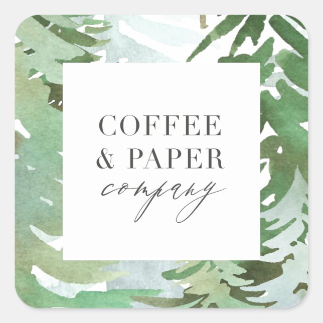 Jul om vattenfärgsskog fyrkantigt klistermärke (Framsida)