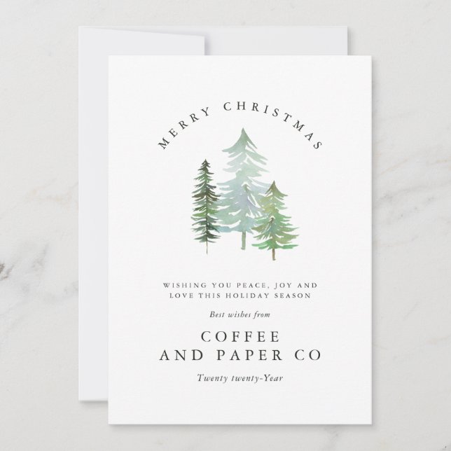 Jul om vattenfärgsskog julkort (Framsida)