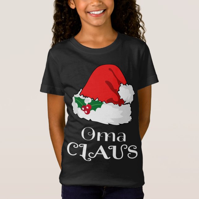 Jul Oma Claus Matching Pajama Santa Hat X-morsa T Shirt (Framsida)