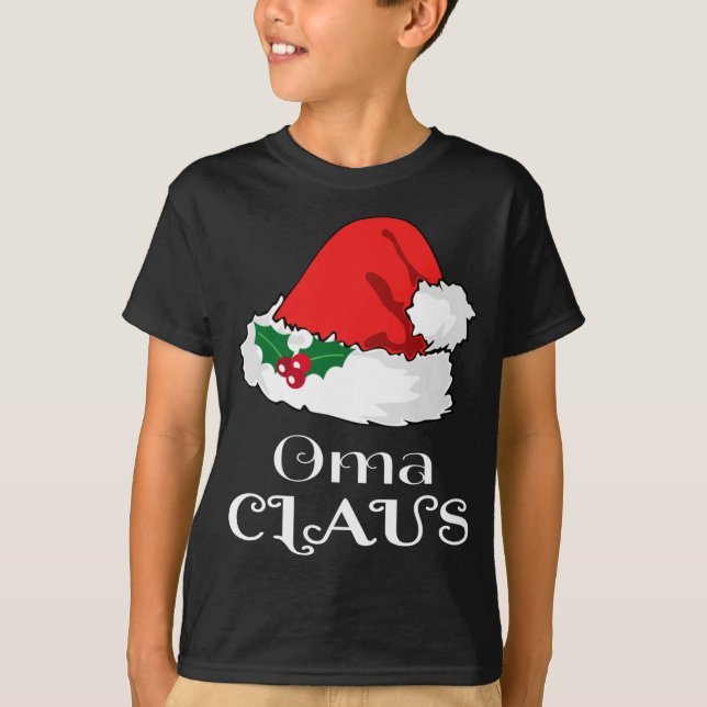 Jul Oma Claus Matching Pajama Santa Hat X-morsa T Shirt (Framsida)