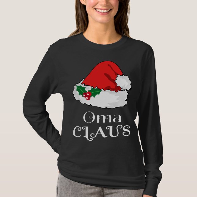 Jul Oma Claus Matching Pajama Santa Hat X-morsa T Shirt (Framsida)