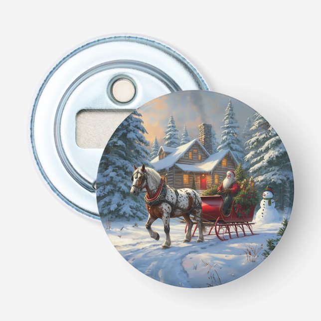 Jul One-Häst Sleigh Santa Flasköppnare (Framsidan)
