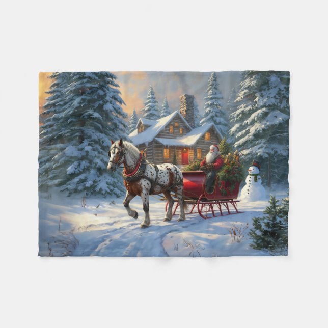 Jul One-Häst Sleigh Santa Fleecefilt (Framsidan (Horisontell))