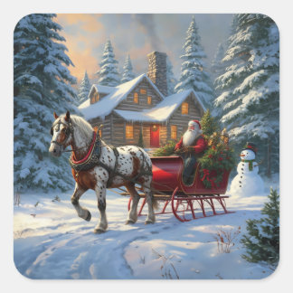 Jul One-Häst Sleigh Santa Fyrkantigt Klistermärke