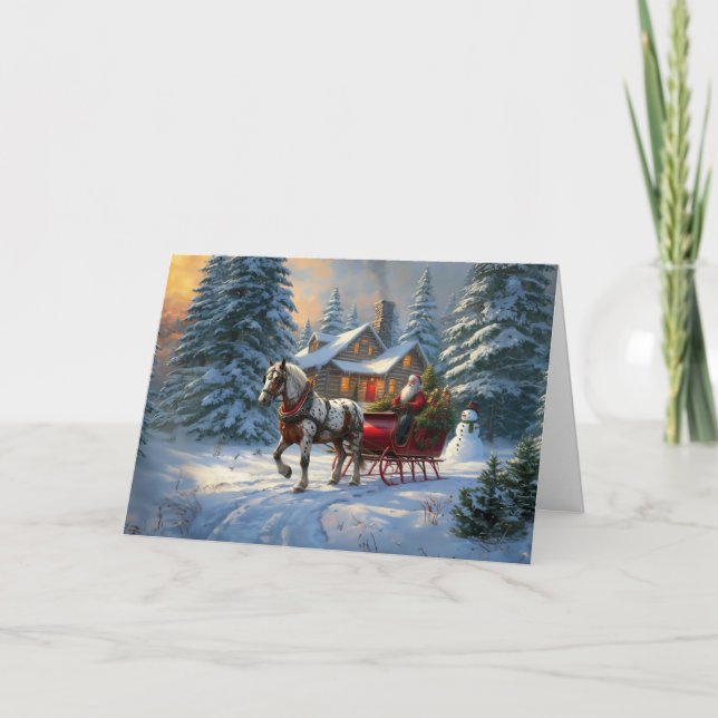 Jul One-Häst Sleigh Santa Helgkort (Framsida)