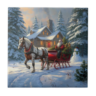 Jul One-Häst Sleigh Santa Kakelplatta