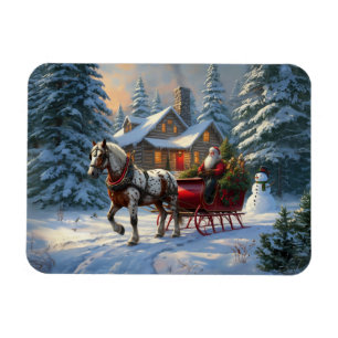 Jul One-Häst Sleigh Santa Magnet