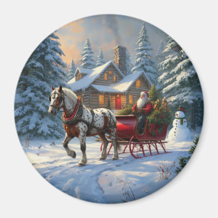 Jul One-Häst Sleigh Santa Magnet