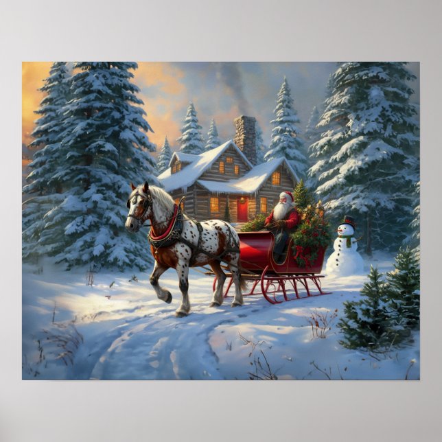 Jul One-Häst Sleigh Santa Poster (Framsidan)