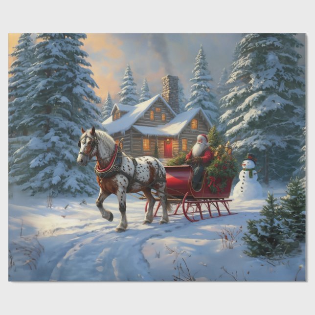 Jul One-Häst Sleigh Santa Presentpapper (Platt)