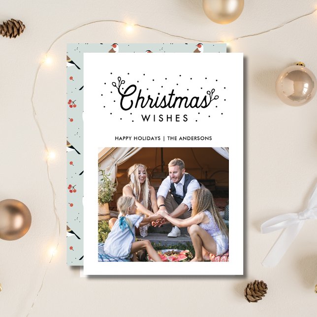 Jul Önskemål Boho Bird-familjen Foto jul Julkort (Christmas Wishes Boho Bird Family Photo Christmas Holiday Card)