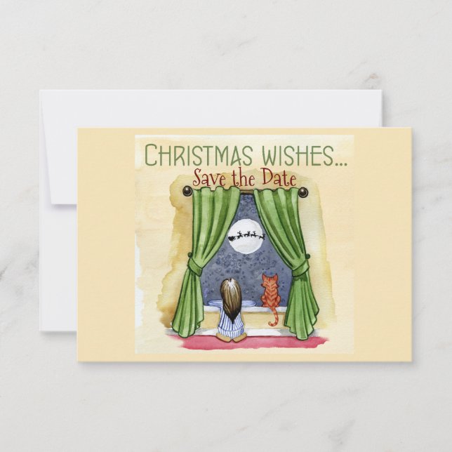 Jul Önskemål Child & Kattunge Julafton Party Spara Datumet (Framsida)