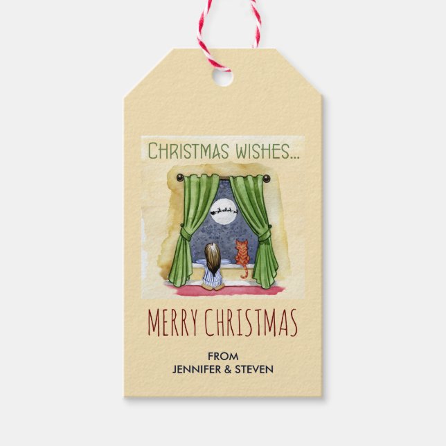 Jul Önskemål Child & Kattunge Julafton Presentetikett (Framsidan)