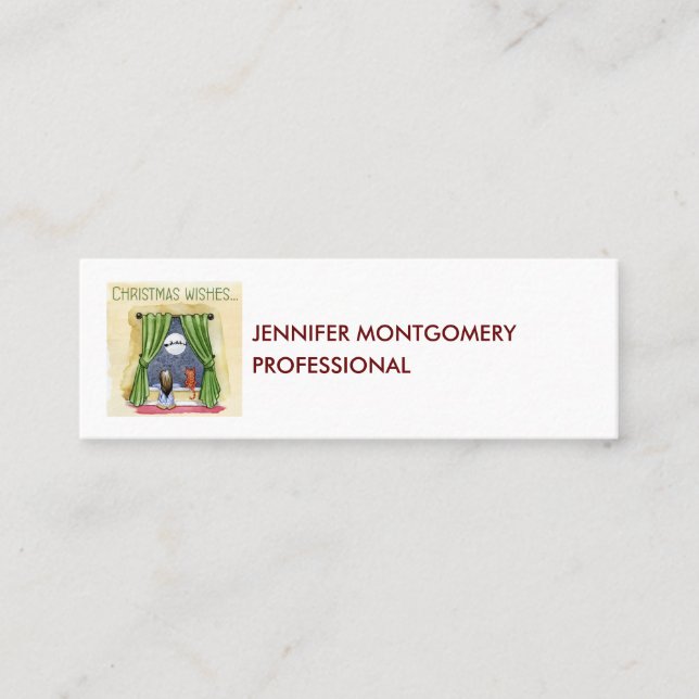 Jul Önskemål Cute Child & Kattunge Julafton Mini Visitkort (Framsida)