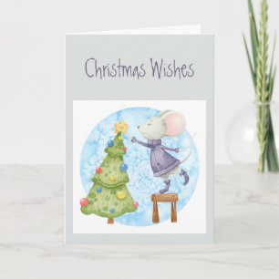 Jul Önskemål Cute Mouse Dekoration Träd Holida Helgkort