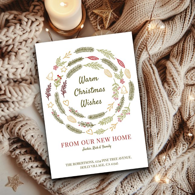 Jul Önskemål från vårt nya hus Holly och Gräs Meddelande (New Home Christmas Card from the Holiday Moving Announcements Collection by Darling & May)