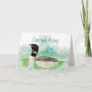 Jul Önskemål med Watercolor Loon Bird Helgkort